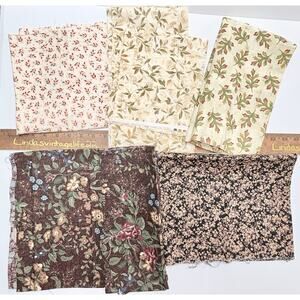 Vtg Cotton Fabric Floral Fall Brown Beiges Quilting Sewing Crafts Estate Fabric